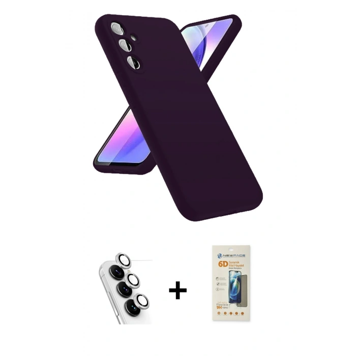 MARSİLYAN™- Galaxy A24 4G Kılıf Kozmos Yansıma Özel Seri - Siyah 6D Mat Seramik Hayalet Nano Ekran Koruyucu + Valdez Metal Kamera Lens - GS