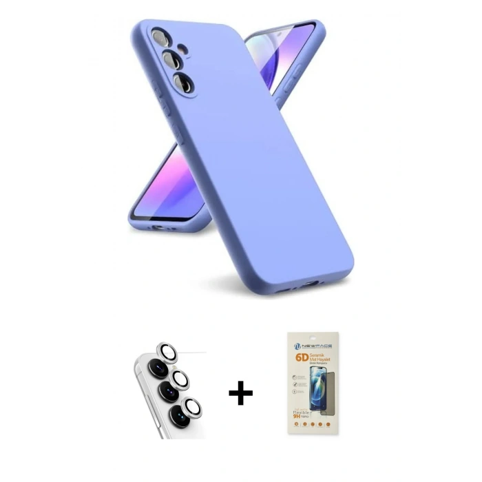 MARSİLYAN™- Galaxy A24 4G Kılıf Kozmos Yansıma Özel Seri - Siyah 6D Mat Seramik Hayalet Nano Ekran Koruyucu + Valdez Metal Kamera Lens - GS