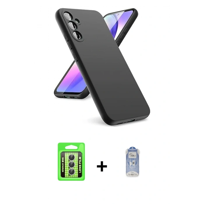 MARSİLYAN™- Galaxy A24 4G Kılıf Kozmos Yansıma Özel Seri - Siyah Joko Magic 5D Cam + Raze Metal Kamera Lens - GS