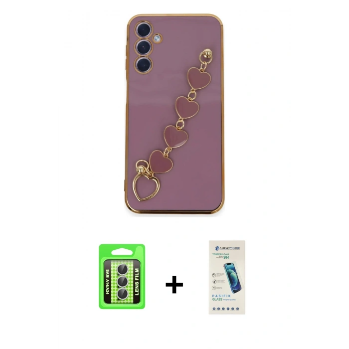 MARSİLYAN™- Galaxy A24 4G Kılıf Nova Işık Prime - Şeffaf Pasifik Cam Ekran Koruyucu + Raze Metal Kamera Lens - GS