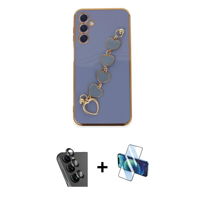MARSİLYAN™- Galaxy A24 4G Kılıf Nova Işık Prime - Siyah 3D Antistatik Cam Ekran Koruyucu + Valdez Metal Kamera Lens - SH