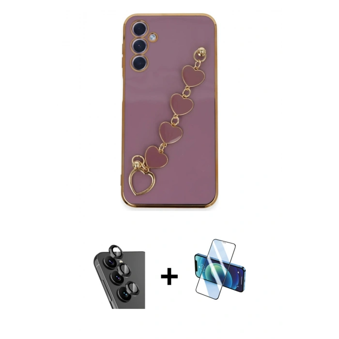 MARSİLYAN™- Galaxy A24 4G Kılıf Nova Işık Prime - Siyah 3D Antistatik Cam Ekran Koruyucu + Valdez Metal Kamera Lens - SH