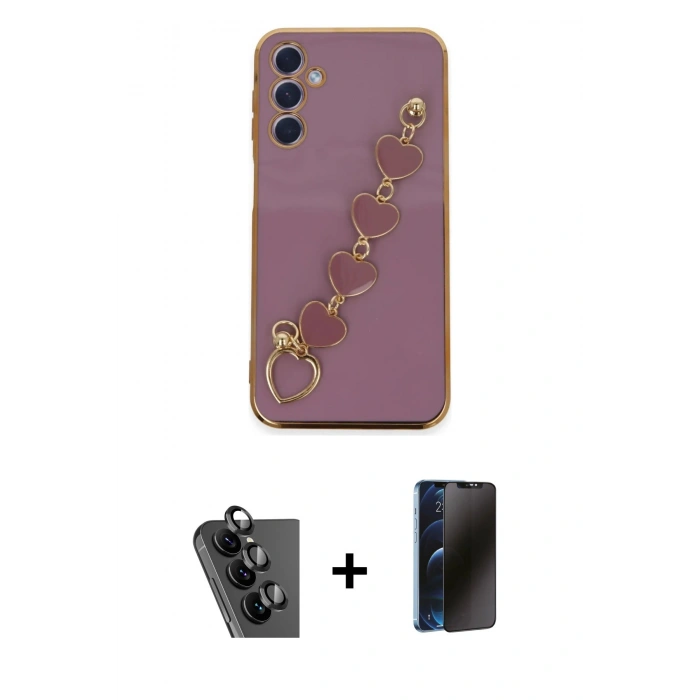 MARSİLYAN™- Galaxy A24 4G Kılıf Nova Işık Prime - Siyah 3D Antistatik Hayalet Cam Ekran Koruyucu + Valdez Metal Kamera Lens - SH