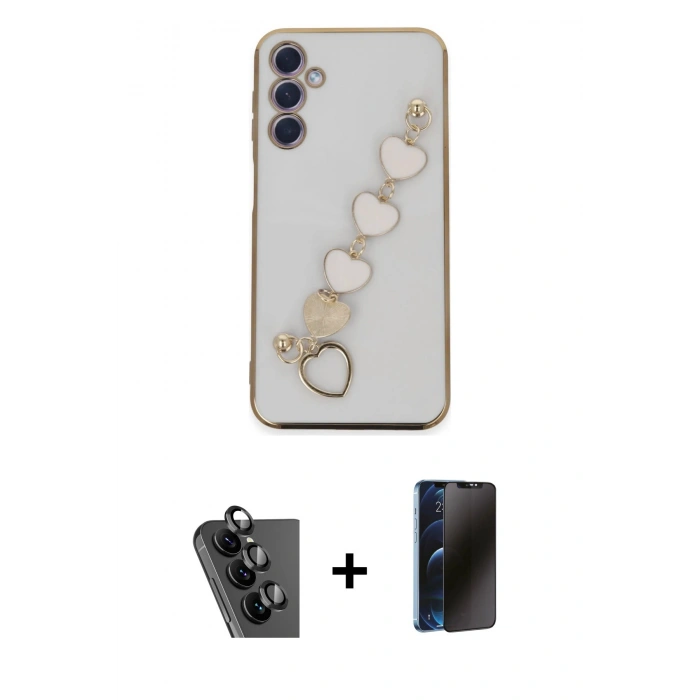 MARSİLYAN™- Galaxy A24 4G Kılıf Nova Işık Prime - Siyah 3D Antistatik Hayalet Cam Ekran Koruyucu + Valdez Metal Kamera Lens - SH