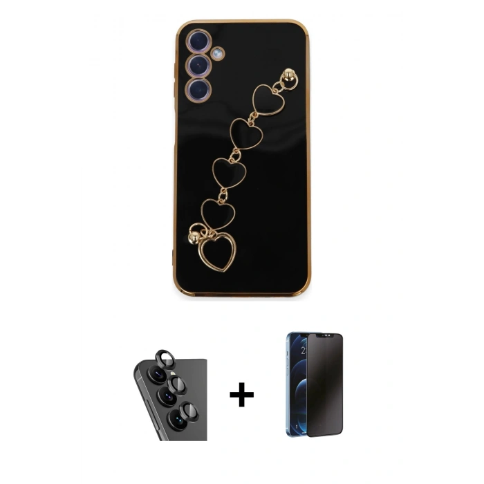 MARSİLYAN™- Galaxy A24 4G Kılıf Nova Işık Prime - Siyah 3D Antistatik Hayalet Cam Ekran Koruyucu + Valdez Metal Kamera Lens - SH