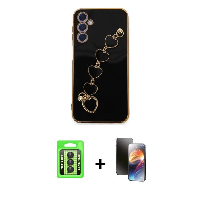 MARSİLYAN™- Galaxy A24 4G Kılıf Nova Işık Prime - Siyah 3D Antistatik Mat Seramik Nano Ekran Koruyucu + Raze Metal Kamera Lens - SH