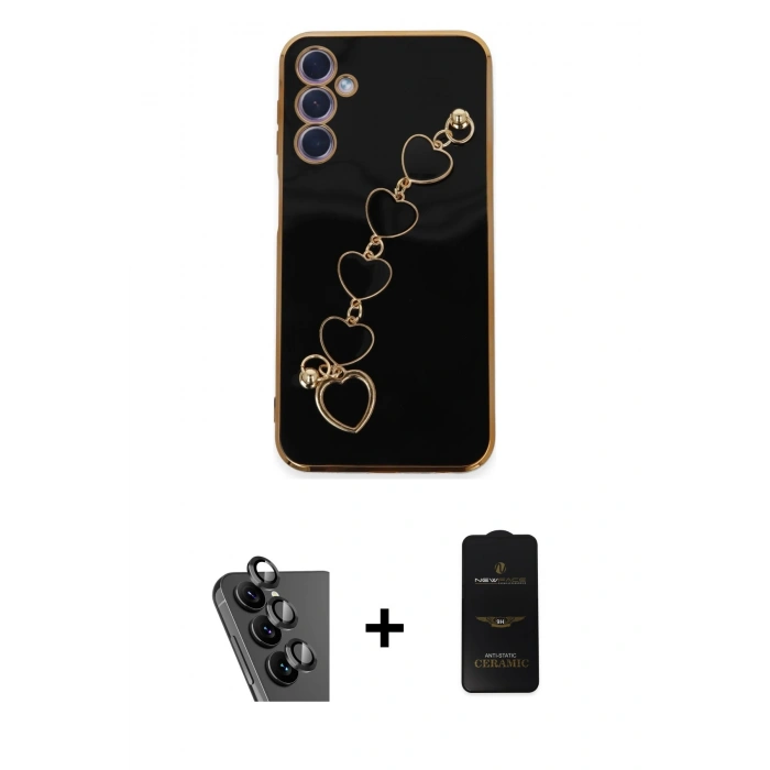 MARSİLYAN™- Galaxy A24 4G Kılıf Nova Işık Prime - Siyah 6D Antistatik Mat Seramik Hayalet Nano Ekran Koruyucu + Valdez Metal Kamera Lens - SH