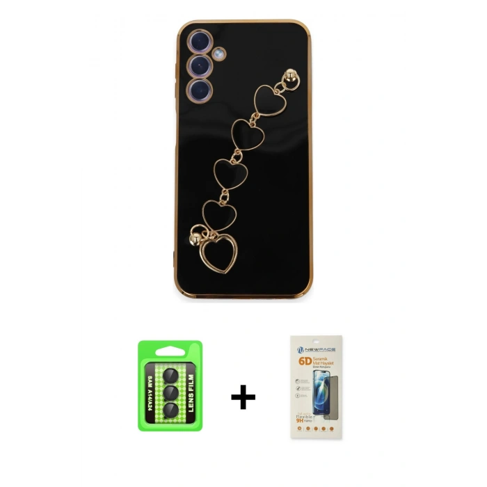 MARSİLYAN™- Galaxy A24 4G Kılıf Nova Işık Prime - Siyah 6D Mat Seramik Hayalet Nano Ekran Koruyucu + Raze Metal Kamera Lens - SH