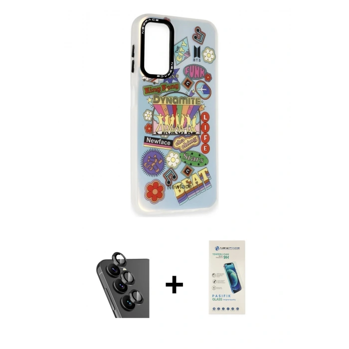 MARSİLYAN™- Galaxy A24 4G Kılıf Siluet Çizgi Koleksiyonu - Şeffaf Pasifik Cam Ekran Koruyucu + Valdez Metal Kamera Lens - SH