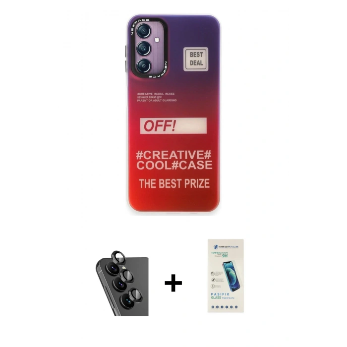 MARSİLYAN™- Galaxy A24 4G Kılıf Siluet Çizgi Koleksiyonu - Şeffaf Pasifik Cam Ekran Koruyucu + Valdez Metal Kamera Lens - SH
