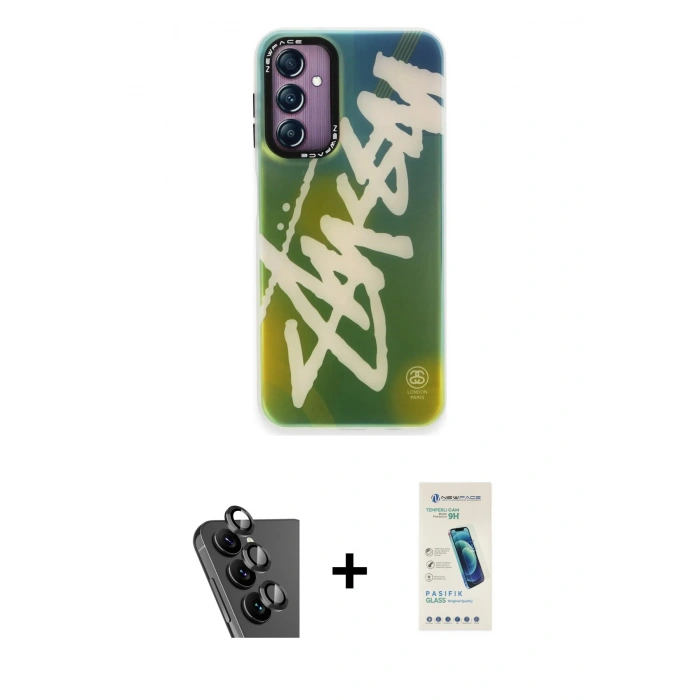 MARSİLYAN™- Galaxy A24 4G Kılıf Siluet Çizgi Koleksiyonu - Şeffaf Pasifik Cam Ekran Koruyucu + Valdez Metal Kamera Lens - SH