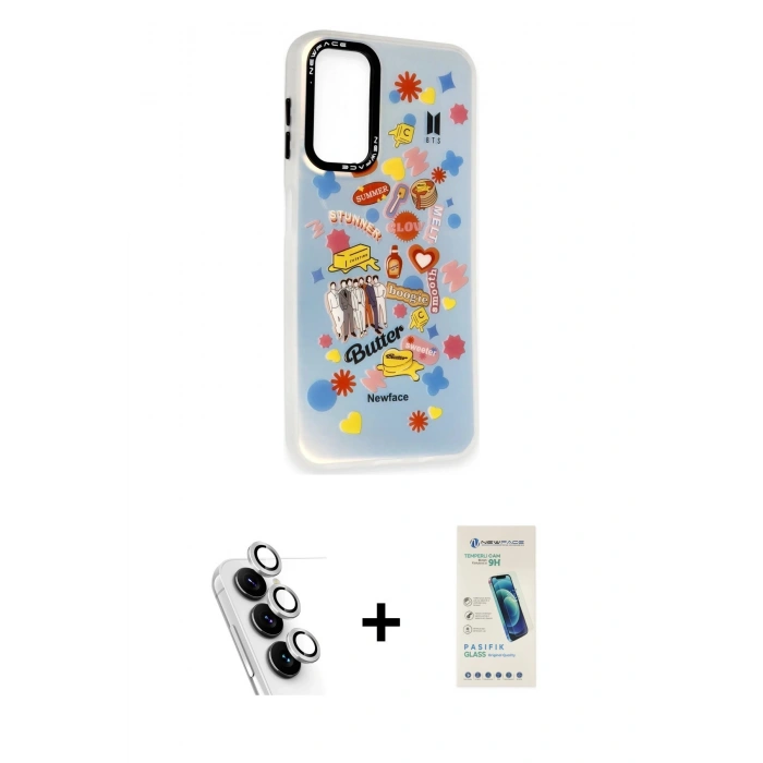 MARSİLYAN™- Galaxy A24 4G Kılıf Siluet Çizgi Koleksiyonu - Şeffaf Pasifik Cam Ekran Koruyucu + Valdez Metal Kamera Lens - GS