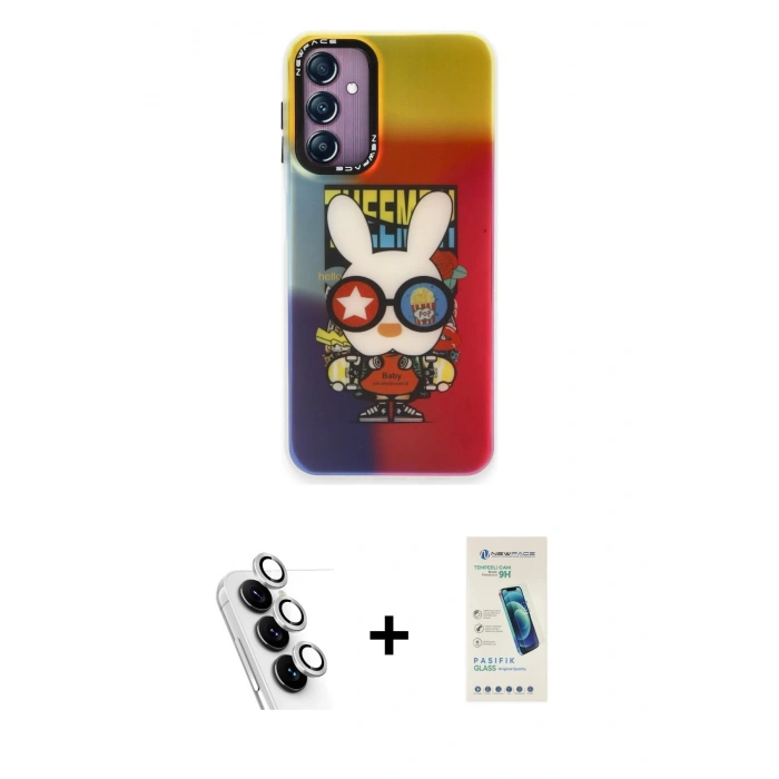 MARSİLYAN™- Galaxy A24 4G Kılıf Siluet Çizgi Koleksiyonu - Şeffaf Pasifik Cam Ekran Koruyucu + Valdez Metal Kamera Lens - GS