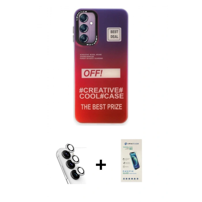 MARSİLYAN™- Galaxy A24 4G Kılıf Siluet Çizgi Koleksiyonu - Şeffaf Pasifik Cam Ekran Koruyucu + Valdez Metal Kamera Lens - GS