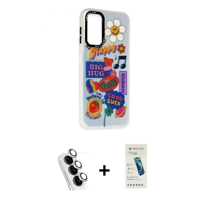 MARSİLYAN™- Galaxy A24 4G Kılıf Siluet Çizgi Koleksiyonu - Şeffaf Pasifik Cam Ekran Koruyucu + Valdez Metal Kamera Lens - GS