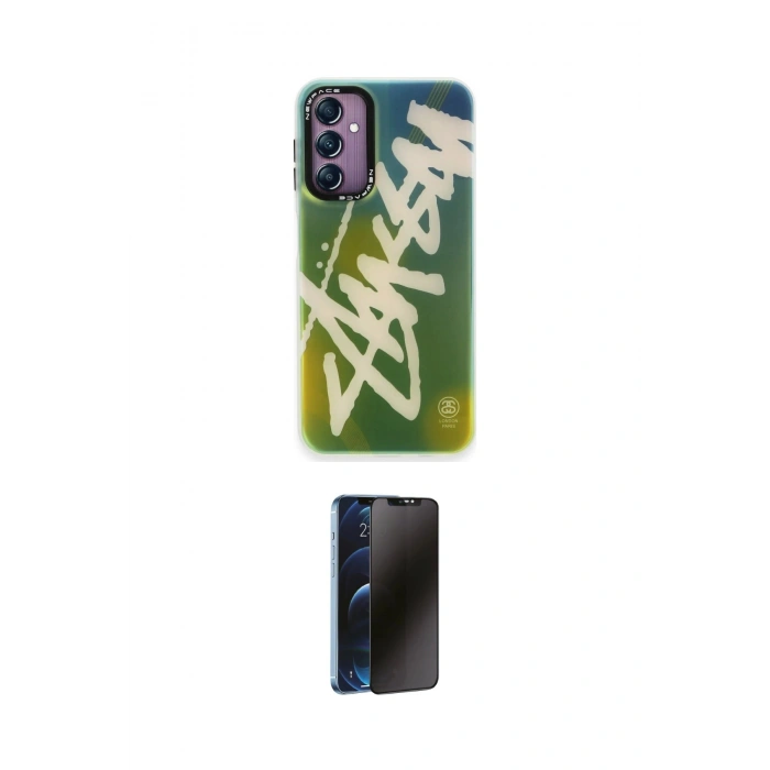 MARSİLYAN™- Galaxy A24 4G Kılıf Siluet Çizgi Koleksiyonu - Siyah 3D Antistatik Hayalet Cam Ekran Koruyucu