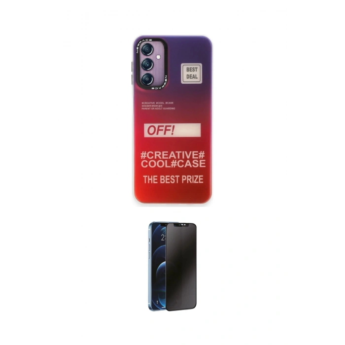 MARSİLYAN™- Galaxy A24 4G Kılıf Siluet Çizgi Koleksiyonu - Siyah 3D Antistatik Hayalet Cam Ekran Koruyucu