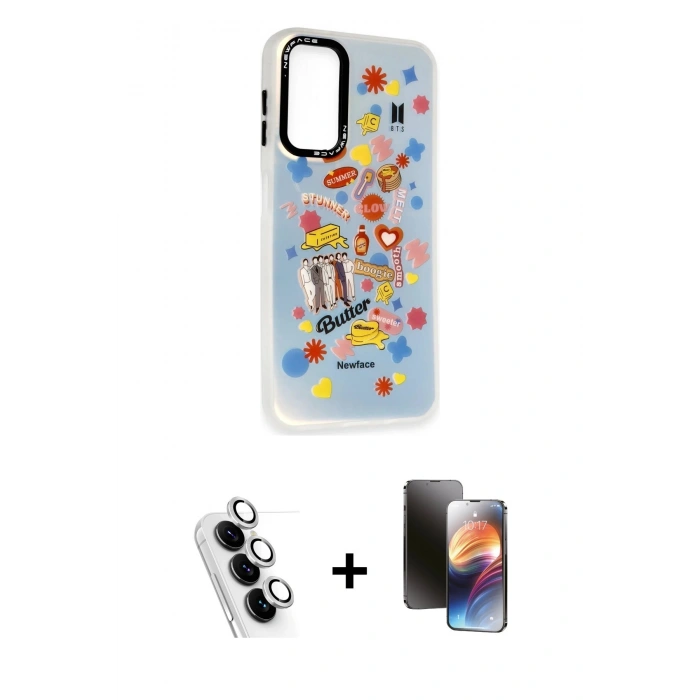 MARSİLYAN™- Galaxy A24 4G Kılıf Siluet Çizgi Koleksiyonu - Siyah 3D Antistatik Mat Seramik Nano Ekran Koruyucu + Valdez Metal Kamera Lens - GS