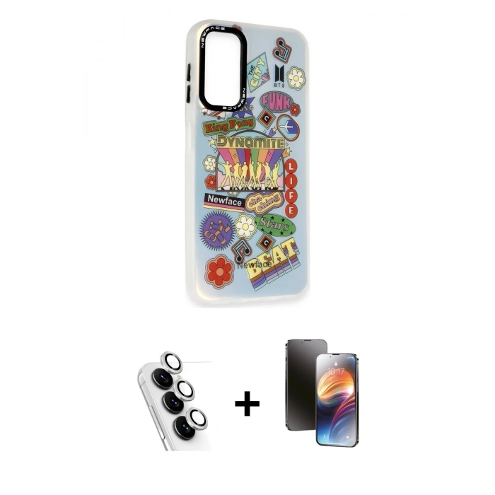 MARSİLYAN™- Galaxy A24 4G Kılıf Siluet Çizgi Koleksiyonu - Siyah 3D Antistatik Mat Seramik Nano Ekran Koruyucu + Valdez Metal Kamera Lens - GS