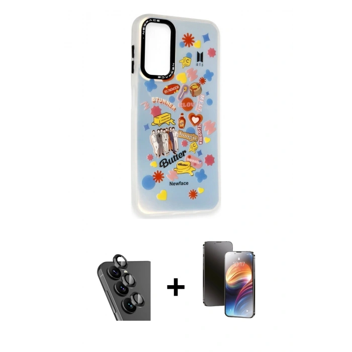 MARSİLYAN™- Galaxy A24 4G Kılıf Siluet Çizgi Koleksiyonu - Siyah 3D Antistatik Mat Seramik Nano Ekran Koruyucu + Valdez Metal Kamera Lens - SH