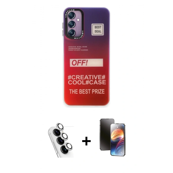MARSİLYAN™- Galaxy A24 4G Kılıf Siluet Çizgi Koleksiyonu - Siyah 3D Antistatik Mat Seramik Nano Ekran Koruyucu + Valdez Metal Kamera Lens - GS