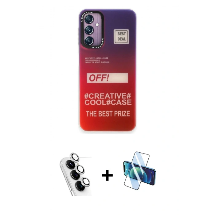 MARSİLYAN™- Galaxy A24 4G Kılıf Siluet Çizgi Koleksiyonu - Siyah 3D Antistatik Seramik Nano Ekran Koruyucu + Valdez Metal Kamera Lens - GS