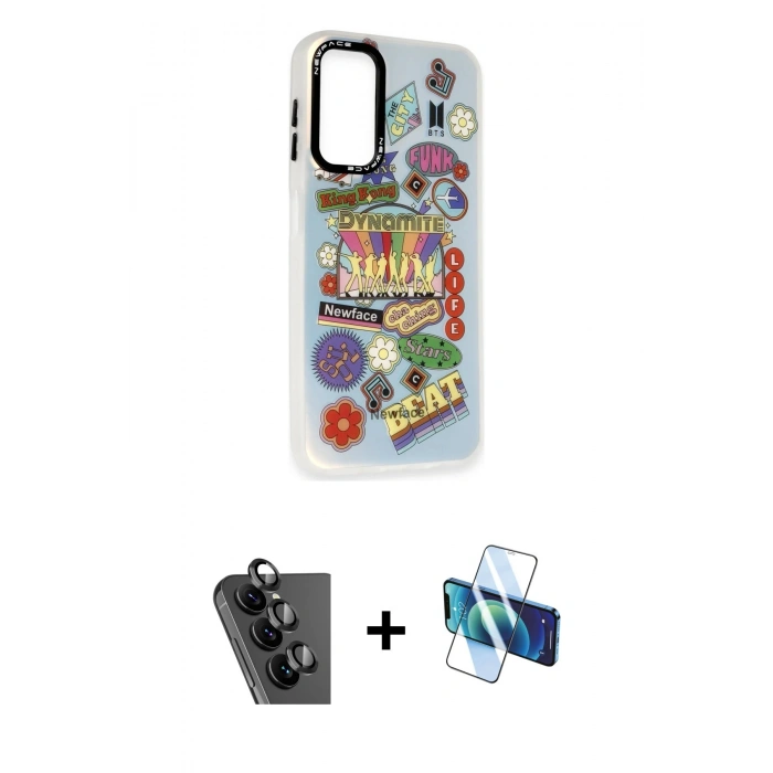 MARSİLYAN™- Galaxy A24 4G Kılıf Siluet Çizgi Koleksiyonu - Siyah 3D Antistatik Seramik Nano Ekran Koruyucu + Valdez Metal Kamera Lens - SH