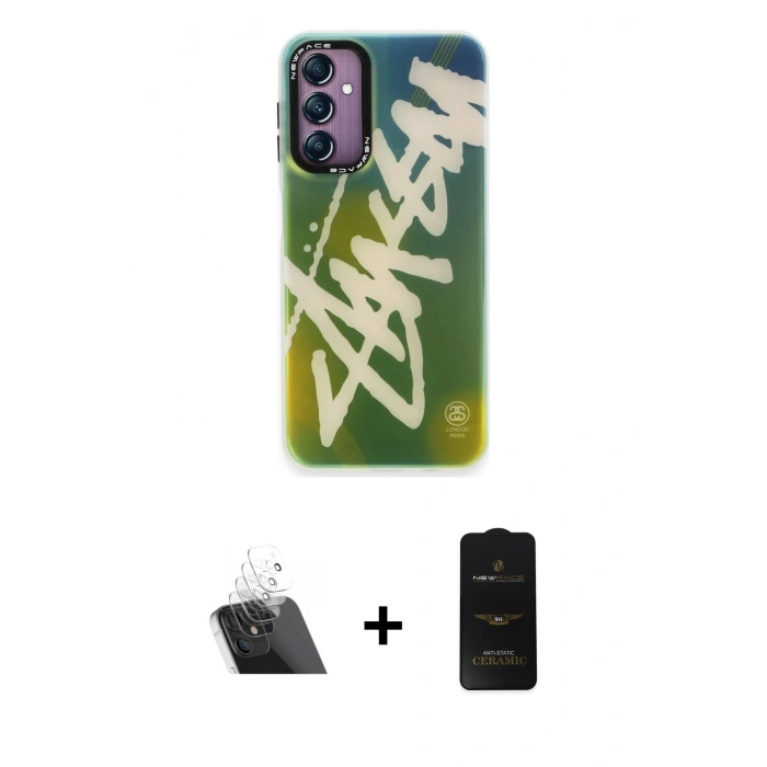 MARSİLYAN™- Galaxy A24 4G Kılıf Siluet Çizgi Koleksiyonu - Siyah 6D Antistatik Mat Seramik Hayalet Nano Ekran Koruyucu + Kamera Lens Koruma Cam - SF