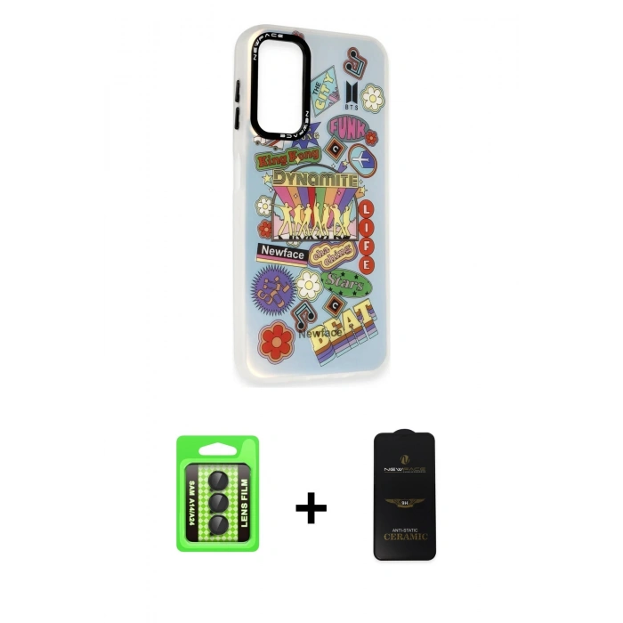 MARSİLYAN™- Galaxy A24 4G Kılıf Siluet Çizgi Koleksiyonu - Siyah 6D Antistatik Mat Seramik Hayalet Nano Ekran Koruyucu + Raze Metal Kamera Lens - SH