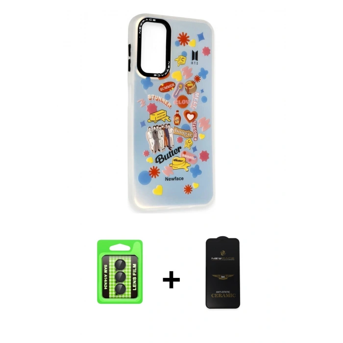 MARSİLYAN™- Galaxy A24 4G Kılıf Siluet Çizgi Koleksiyonu - Siyah 6D Antistatik Mat Seramik Hayalet Nano Ekran Koruyucu + Raze Metal Kamera Lens - SH