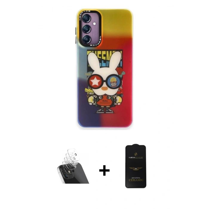 MARSİLYAN™- Galaxy A24 4G Kılıf Siluet Çizgi Koleksiyonu - Siyah 6D Antistatik Mat Seramik Hayalet Nano Ekran Koruyucu + Kamera Lens Koruma Cam - SF