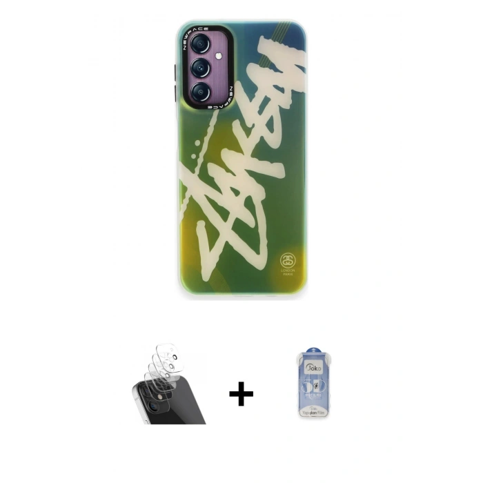 MARSİLYAN™- Galaxy A24 4G Kılıf Siluet Çizgi Koleksiyonu - Siyah Joko Magic 5D Cam + Kamera Lens Koruma Cam - SF