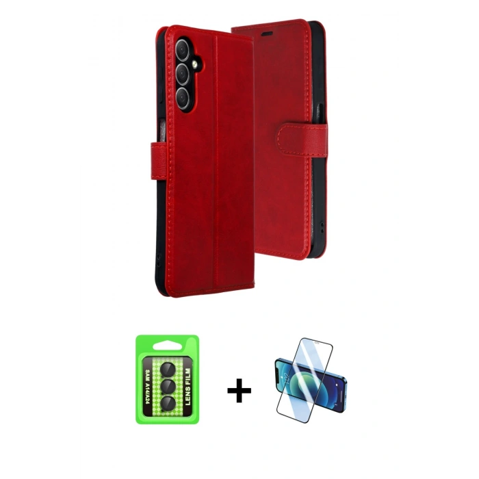 MARSİLYAN™- Galaxy A24 4G Kılıf Siluet Işık Serisi - Siyah 3D Antistatik Cam Ekran Koruyucu + Raze Metal Kamera Lens - SH