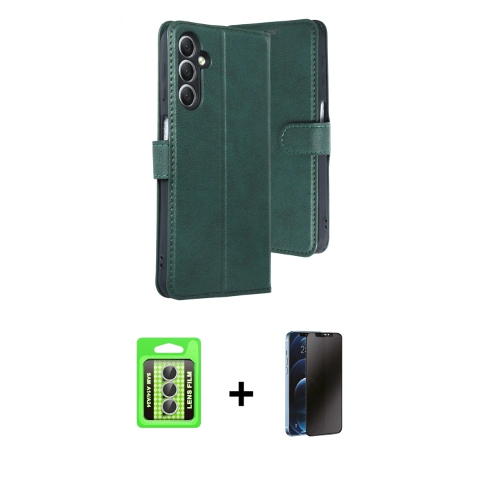 MARSİLYAN™- Galaxy A24 4G Kılıf Siluet Işık Serisi - Siyah 3D Antistatik Hayalet Cam Ekran Koruyucu + Raze Metal Kamera Lens - GS