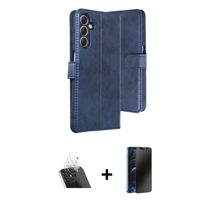 MARSİLYAN™- Galaxy A24 4G Kılıf Siluet Işık Serisi - Siyah 3D Antistatik Hayalet Cam Ekran Koruyucu + Kamera Lens Koruma Cam - SF