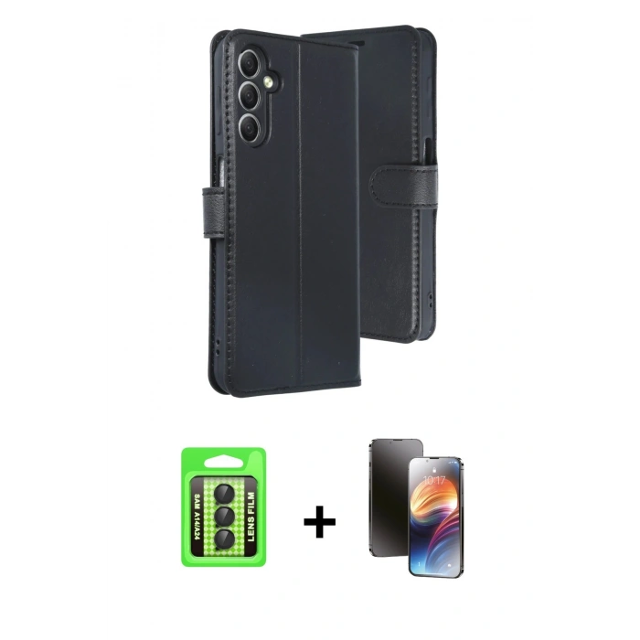 MARSİLYAN™- Galaxy A24 4G Kılıf Siluet Işık Serisi - Siyah 3D Antistatik Mat Seramik Nano Ekran Koruyucu + Raze Metal Kamera Lens - SH