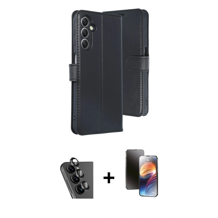 MARSİLYAN™- Galaxy A24 4G Kılıf Siluet Işık Serisi - Siyah 3D Antistatik Mat Seramik Nano Ekran Koruyucu + Valdez Metal Kamera Lens - SH