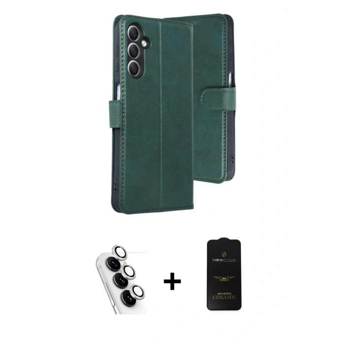 MARSİLYAN™- Galaxy A24 4G Kılıf Siluet Işık Serisi - Siyah 6D Antistatik Mat Seramik Hayalet Nano Ekran Koruyucu + Valdez Metal Kamera Lens - GS