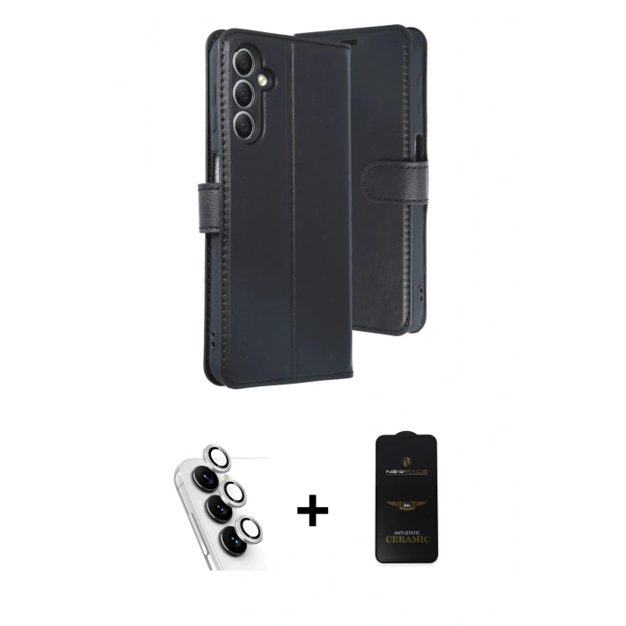MARSİLYAN™- Galaxy A24 4G Kılıf Siluet Işık Serisi - Siyah 6D Antistatik Mat Seramik Hayalet Nano Ekran Koruyucu + Valdez Metal Kamera Lens - GS