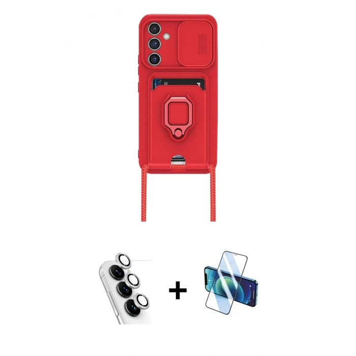 MARSİLYAN™- Galaxy A24 4G Kılıf Vadi Form Prime - Siyah 3D Antistatik Cam Ekran Koruyucu + Valdez Metal Kamera Lens - GS