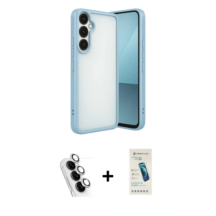 MARSİLYAN™- Galaxy A24 4G Kılıf Vadi Minimal - Şeffaf Pasifik Cam Ekran Koruyucu + Valdez Metal Kamera Lens - GS