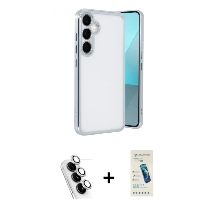 MARSİLYAN™- Galaxy A24 4G Kılıf Vadi Minimal - Şeffaf Pasifik Cam Ekran Koruyucu + Valdez Metal Kamera Lens - GS