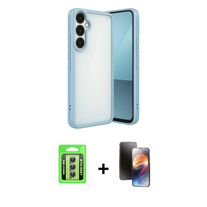 MARSİLYAN™- Galaxy A24 4G Kılıf Vadi Minimal - Siyah 3D Antistatik Mat Seramik Nano Ekran Koruyucu + Raze Metal Kamera Lens - GS