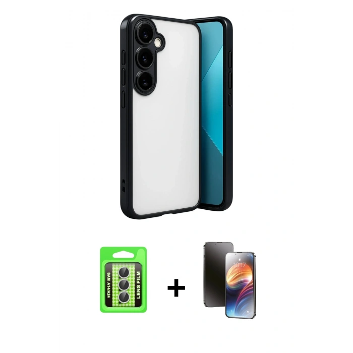 MARSİLYAN™- Galaxy A24 4G Kılıf Vadi Minimal - Siyah 3D Antistatik Mat Seramik Nano Ekran Koruyucu + Raze Metal Kamera Lens - GS