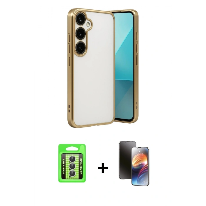 MARSİLYAN™- Galaxy A24 4G Kılıf Vadi Minimal - Siyah 3D Antistatik Mat Seramik Nano Ekran Koruyucu + Raze Metal Kamera Lens - GS