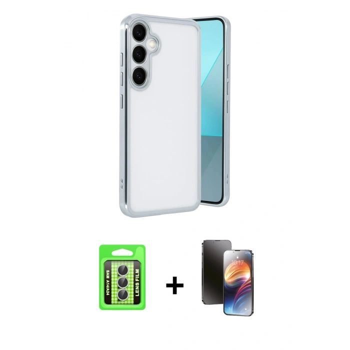MARSİLYAN™- Galaxy A24 4G Kılıf Vadi Minimal - Siyah 3D Antistatik Mat Seramik Nano Ekran Koruyucu + Raze Metal Kamera Lens - GS