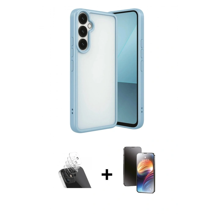 MARSİLYAN™- Galaxy A24 4G Kılıf Vadi Minimal - Siyah 3D Antistatik Mat Seramik Nano Ekran Koruyucu + Kamera Lens Koruma Cam - SF