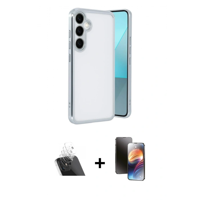 MARSİLYAN™- Galaxy A24 4G Kılıf Vadi Minimal - Siyah 3D Antistatik Mat Seramik Nano Ekran Koruyucu + Kamera Lens Koruma Cam - SF