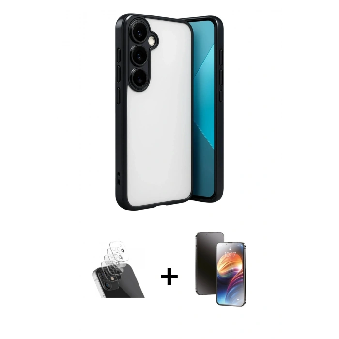 MARSİLYAN™- Galaxy A24 4G Kılıf Vadi Minimal - Siyah 3D Antistatik Mat Seramik Nano Ekran Koruyucu + Kamera Lens Koruma Cam - SF
