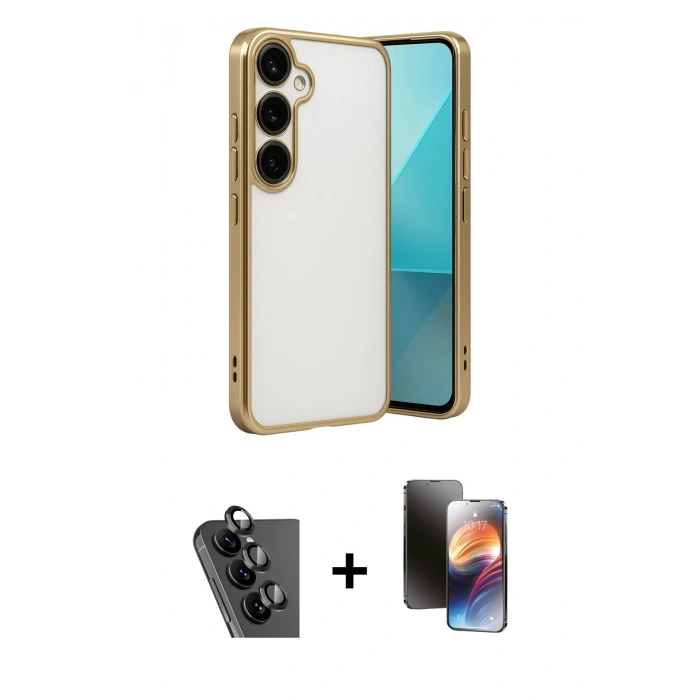 MARSİLYAN™- Galaxy A24 4G Kılıf Vadi Minimal - Siyah 3D Antistatik Mat Seramik Nano Ekran Koruyucu + Valdez Metal Kamera Lens - SH